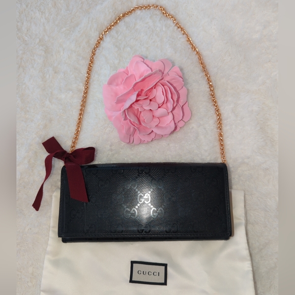 Gucci Handbags - Gucci  Authentic Impreme Black Monogram Wallet With Gold Chain And Dust Bag